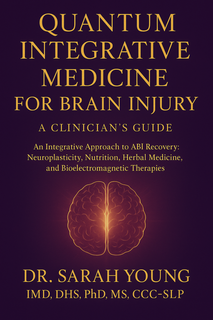 A cover of the book titled Quantum Integrative Medicine for Brain Injury: A Clinician's Guide